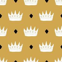 Crown Seamless Pattern, hand drawn royal doodles background, Vector Illustration