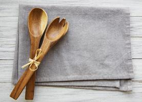 Two wooden salad spoons photo