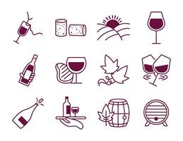 paquete de doce iconos de vino vector