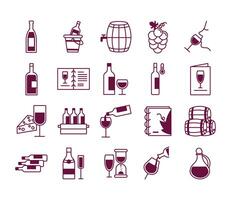 paquete de veinte vino set iconos vector