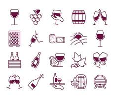 Paquete de veinte iconos de colección de set de vino vector