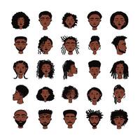 grupo de veinticinco personajes de avatares de personas de etnia afro vector