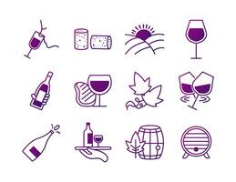 paquete de doce iconos de vino vector