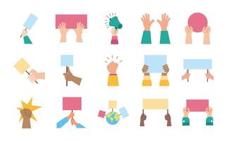 bundle of hands protest set icons vector