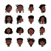 grupo de dieciséis personajes de avatares de personas afro étnicas vector