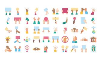 bundle of hands protest set icons vector