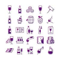 paquete de veinticinco iconos de set de vino vector