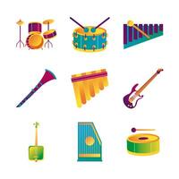 paquete de nueve instrumentos musicales establecer iconos vector