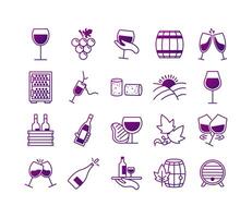 Paquete de veinte iconos de colección de set de vino vector