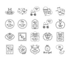 bundle of twenty baby shower set icons vector