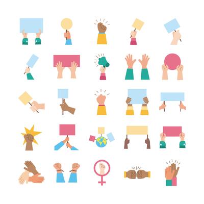 bundle of hands protest set icons