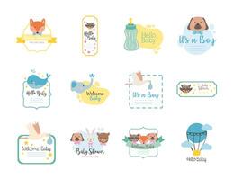 bundle of twelve baby shower set icons vector