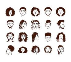 twenty afro ethnic people avatars characters vector