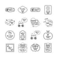 bundle of sixteen baby shower set collection icons vector