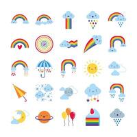 bundle of twenty five rainbows and kawaii characters vector