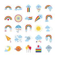 bundle of twenty five rainbows and kawaii characters vector