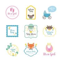 bundle of nine baby shower set icons vector