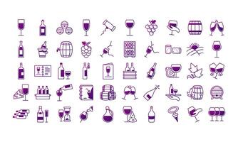 paquete de cincuenta iconos de set de vino vector