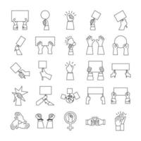 bundle of hands protest set icons vector