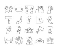 bundle of hands protest set icons vector