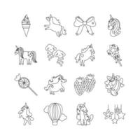 bundle of fairytale unicorn set icons vector