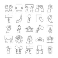 bundle of hands protest set icons vector