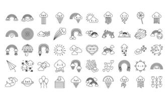 bundle of fifty rainbows and kawaii characters icons vector