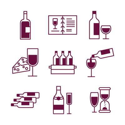 bundle of nine wine set icons