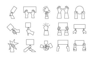 bundle of hands protest set icons vector
