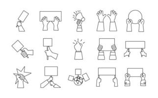 bundle of hands protest set icons vector