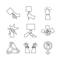 bundle of hands protest set icons vector