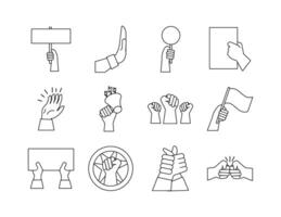 bundle of hands protest set icons vector