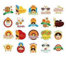 bundle of happy navratri celebration set icons vector