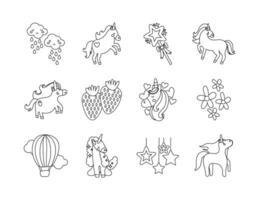 bundle of fairytale unicorn set icons vector