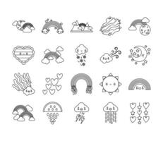 bundle of twenty rainbows and kawaii characters icons vector