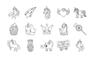 bundle of fairytale unicorn set icons vector