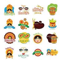 bundle of happy navratri celebration set icons vector