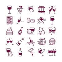 bundle of twenty five wine set icons vector