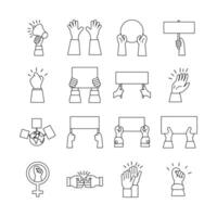 bundle of hands protest set icons vector