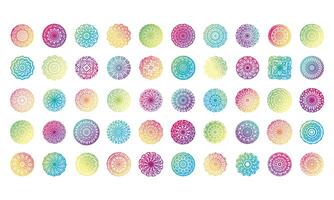 bundle of fifty colorfull mandalas set icons vector