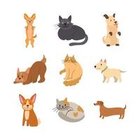 paquete de gatos y perros establecer iconos vector