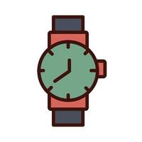 Reloj de pulsera, línea de reloj e icono de relleno. vector