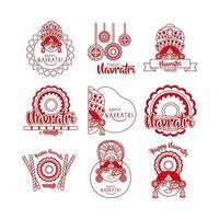 bundle of happy navratri celebration set icons vector