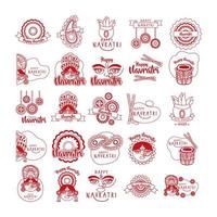 bundle of happy navratri celebration set icons vector