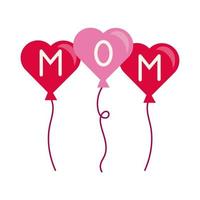 mother day hearts balloons helium flat style icon vector
