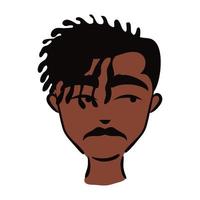 Joven etnia afro con mechón y bigote icono de estilo plano vector