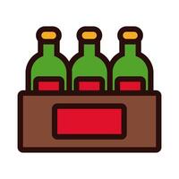 beers bottles in basket line and fill style icon vector