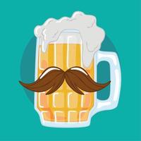 cerveza aislada con un bigote hipster vector