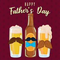 cartel del día del padre con un grupo de vasos de cerveza y una botella con bigotes vector