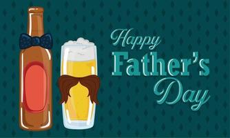 Father's day poster with a drinking glass and a beer bottle with a necktie vector